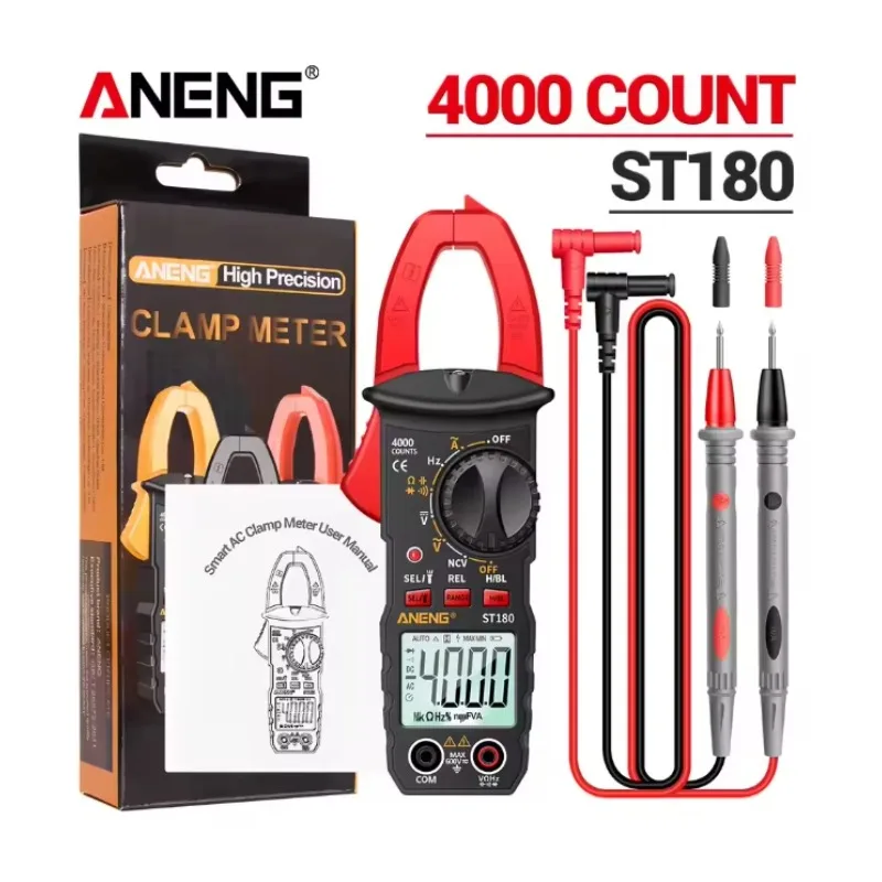 ST180 4000 Counts Digital AC Current Multimeter Clamp Meter Ammeter Voltage Tester Car Amp Hz Capacitance NCV Ohm Tool