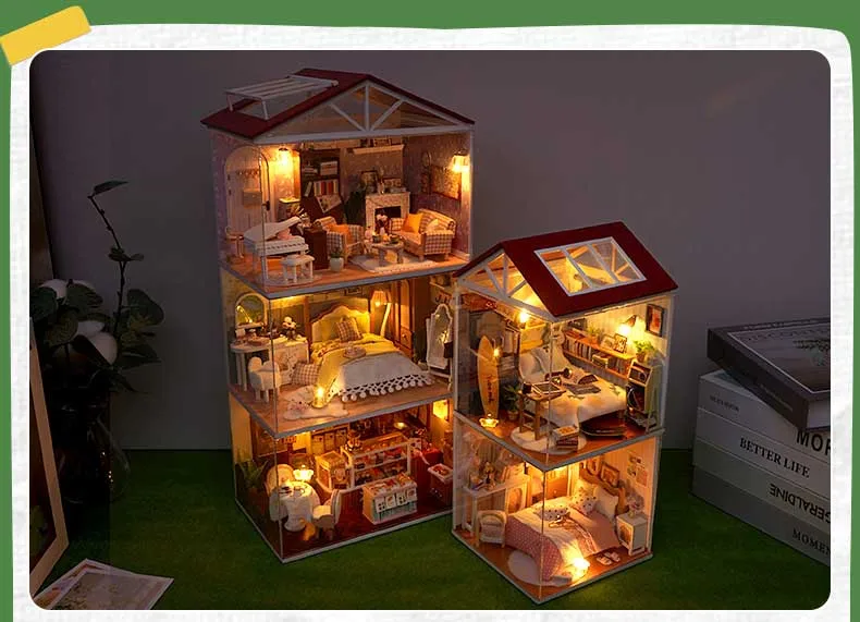 Hölzernes Miniatur-Puppenhaus DIY-Set, Möbelset Handgefertigtes Modellbau-Spielzeug für Kinder Mädchen Geburtstagsgeschenk – Detail 3