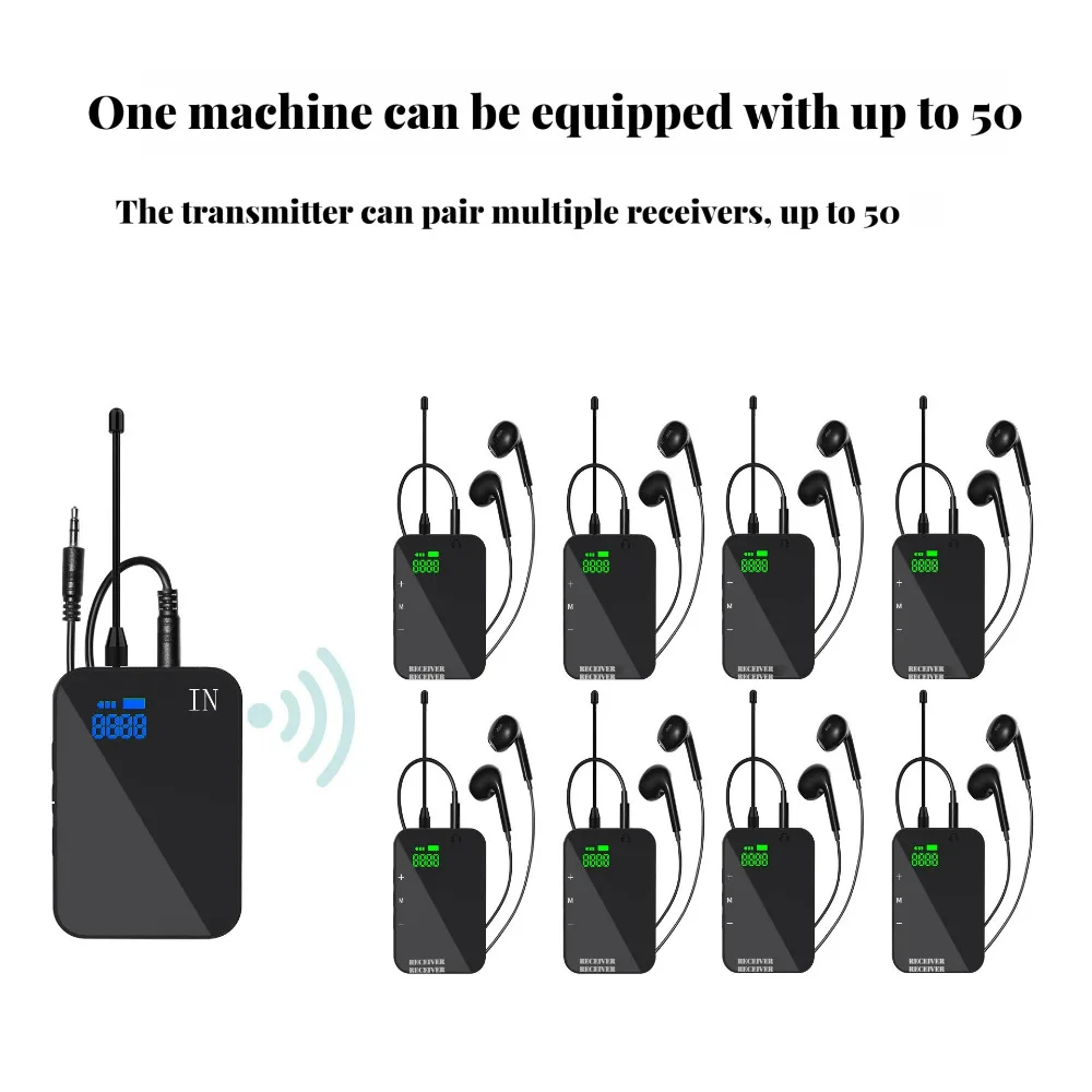 Wireless Transmitter Receiver System Earphone Monitor Rechargeable Stage 50 M Support Stereo Mono Recording Phone Record