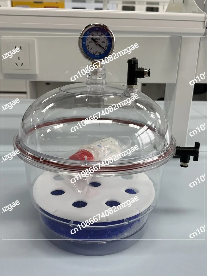 Transparent Polycarbonate Vacuum Dryer 150mm with Ball Valve and Pressure Gauge, Plastic Lab Drying Vessel Storage Tank