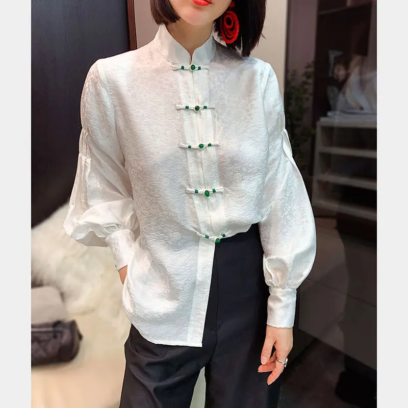 Silk Women\'s Blouses Summer 2023 White Long Sleeve Fashion Shirts Loose Fit Korean Top O-Neck New Casual Clothing