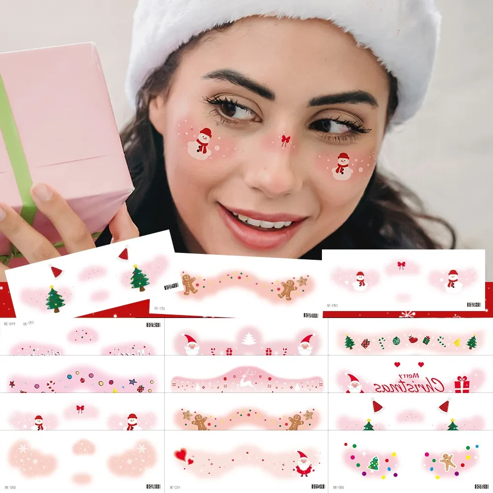 

12PCS Christmas Makeup Face Tattoos Stickers Waterproof Sweet Santa Claus Snowman Makeup Stickers Lovely Face Tattoos