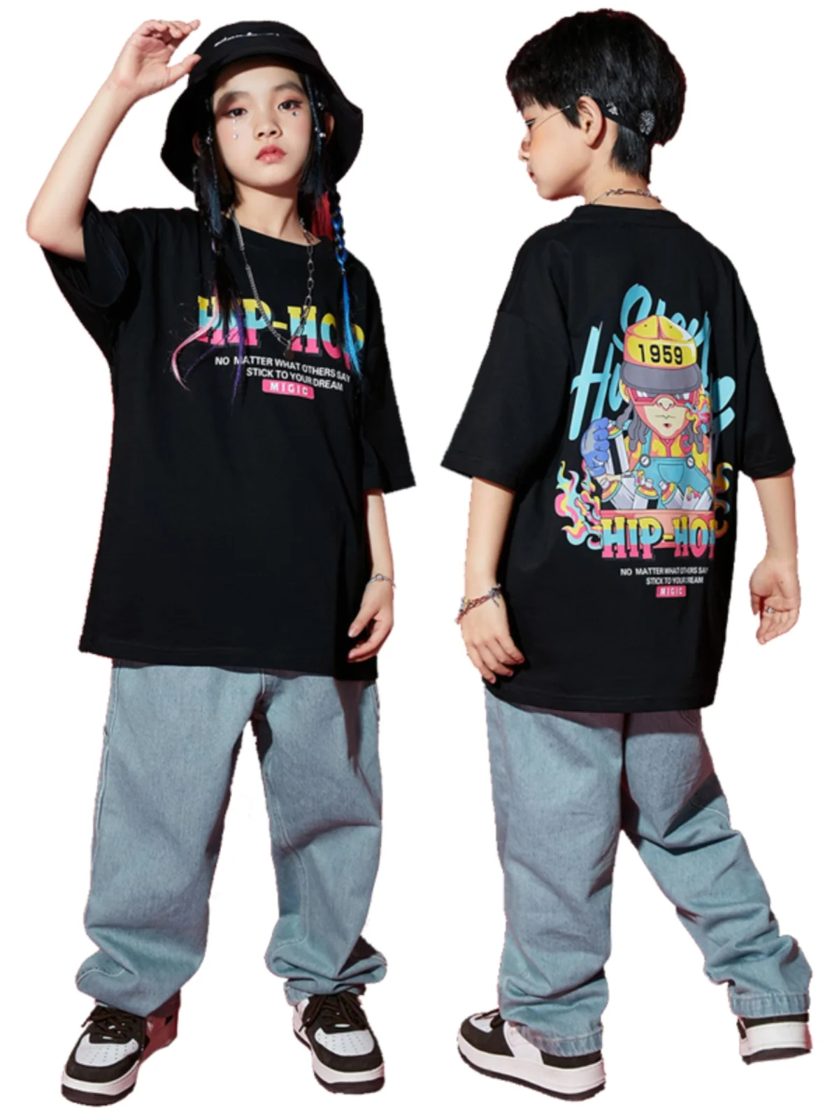 Hip Hop Street Dance Costume Boys Jazz Dance Clothes Sets Girls Summer Loose Personalized Stage Dance Wear Performance Outfits