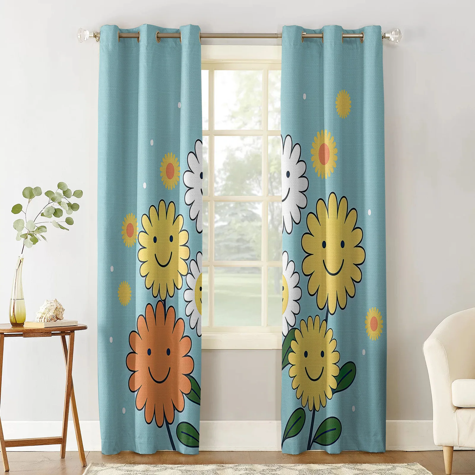 Flower Hand Painted Smiley Face Leaves Living Room Bedroom Elegant Curtains For Kitchen The Room Window Treatments Drapes