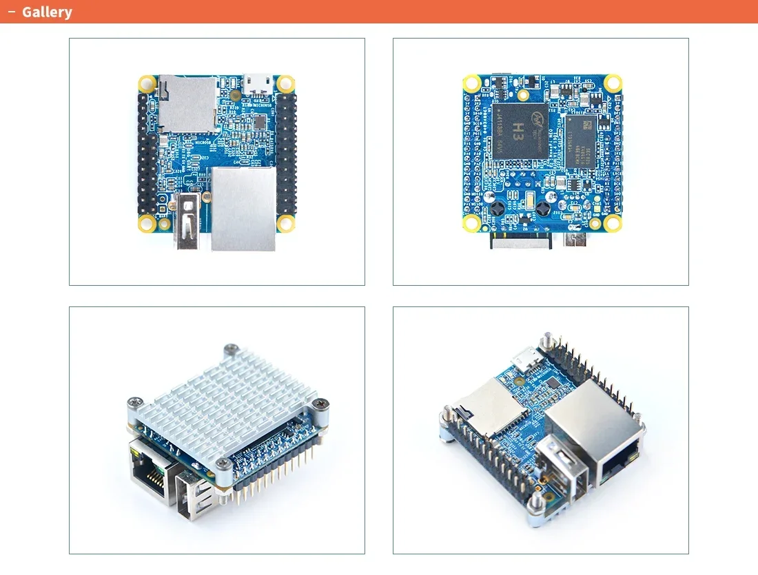 NanoPi NEO V1.4 LTS 512 MB DDR RAM Allwinner H3, OpenWRT, Quad Cortex-A7 Tot 1,2 GHz, ondersteuning Ubuntu Linux Armbian DietPi Kali