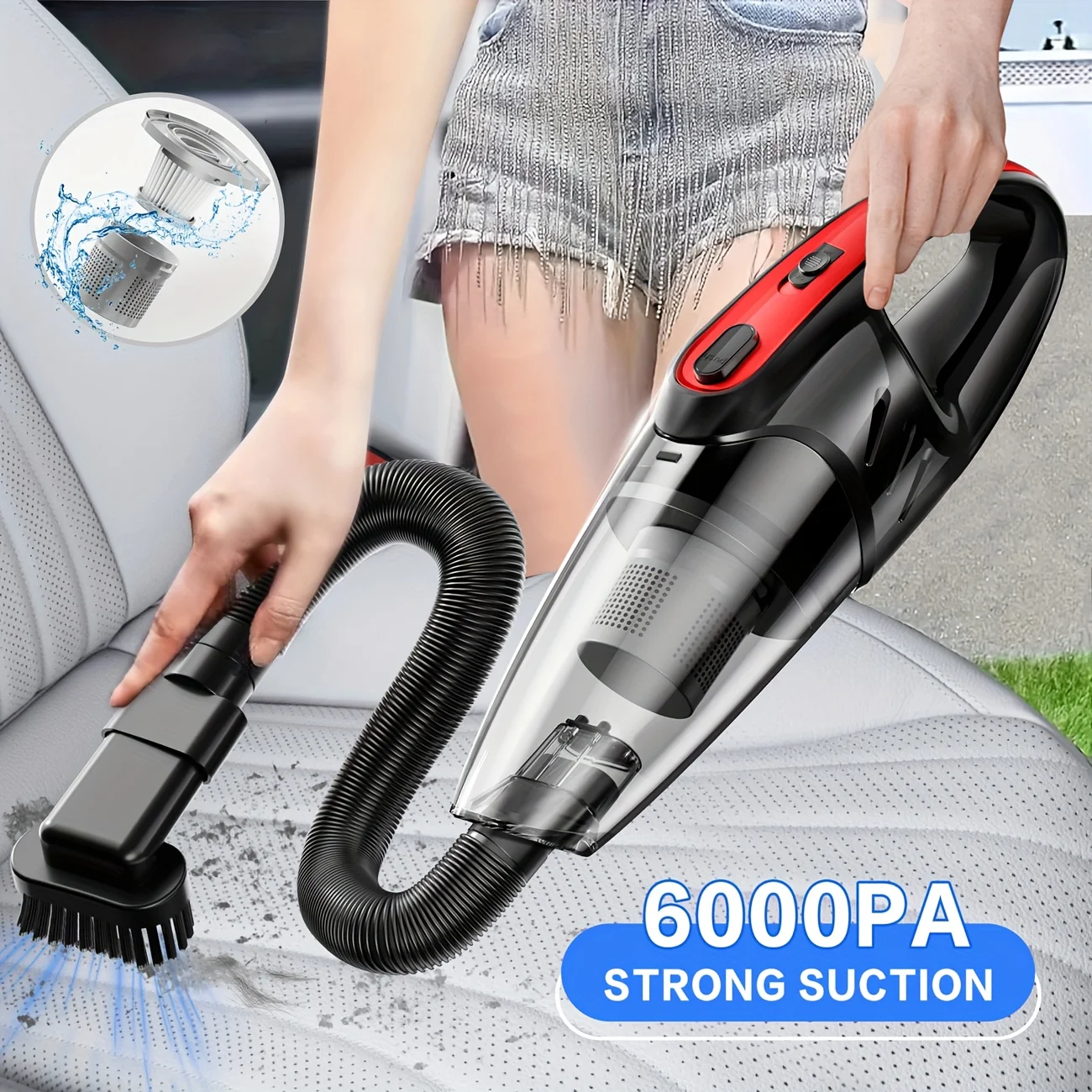 [Handheld Car Vacuum] Car Vacuum Cleaner, 6000PA Super Strong Suction Handheld Vacuum, 2000mAh Large Capacity, Low Noise, Comes with Five Matching Accessories, for Car Interiors, Home, and Pet Cleaning, Pink Girly Car Accessories Gift for Women