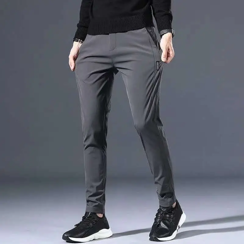 2026 الصيف رقيقة الرجال سليم صالح سراويل تقليدية الكورية نمط لينة تنفس مطاطا الأعمال موضة سراويل طويلة غير رسمية الذكور