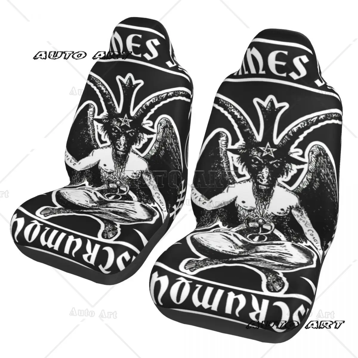 Baphomet Satanic Crosses With Hail Satan Pokrowiec na fotel samochodowy Niestandardowy nadruk Uniwersalny ochraniacz przedni Akcesoria Zestaw poduszek — zdjęcie 4