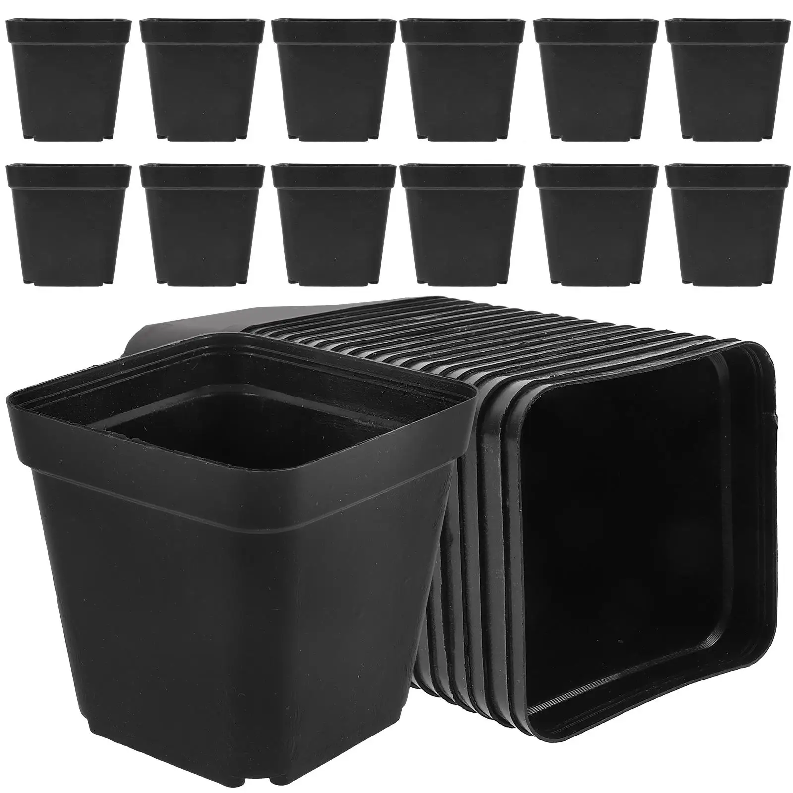 

100pcs Plastic Small Flowerpots Square Planters Mini Succulent Pot without Plates for Cactus Bonsai (Black)