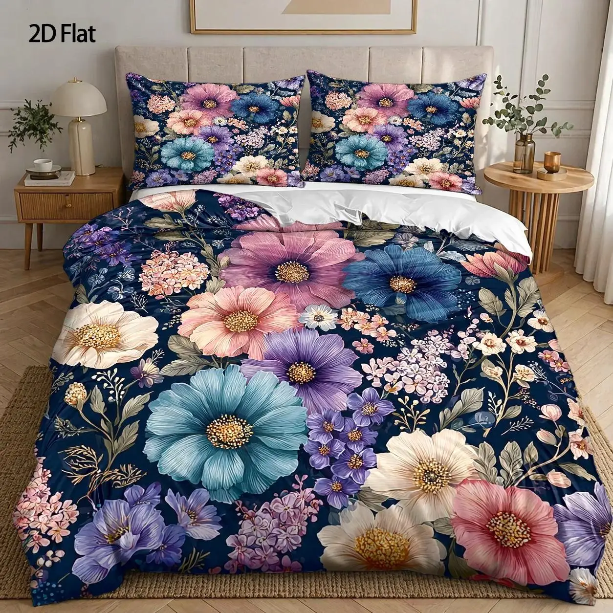 Ensemble de housse de couette 3 pièces, 1 housse de couette + 2 taies d'oreiller (sans rembourrage), thème floral romantique, style romantique, Saint-Valentin, confortable, adapté à toutes les saisons, lavable en machine, fermeture éclair invisible, adapté à la maison, au dortoir, à la chambre principale, à la chambre d'amis