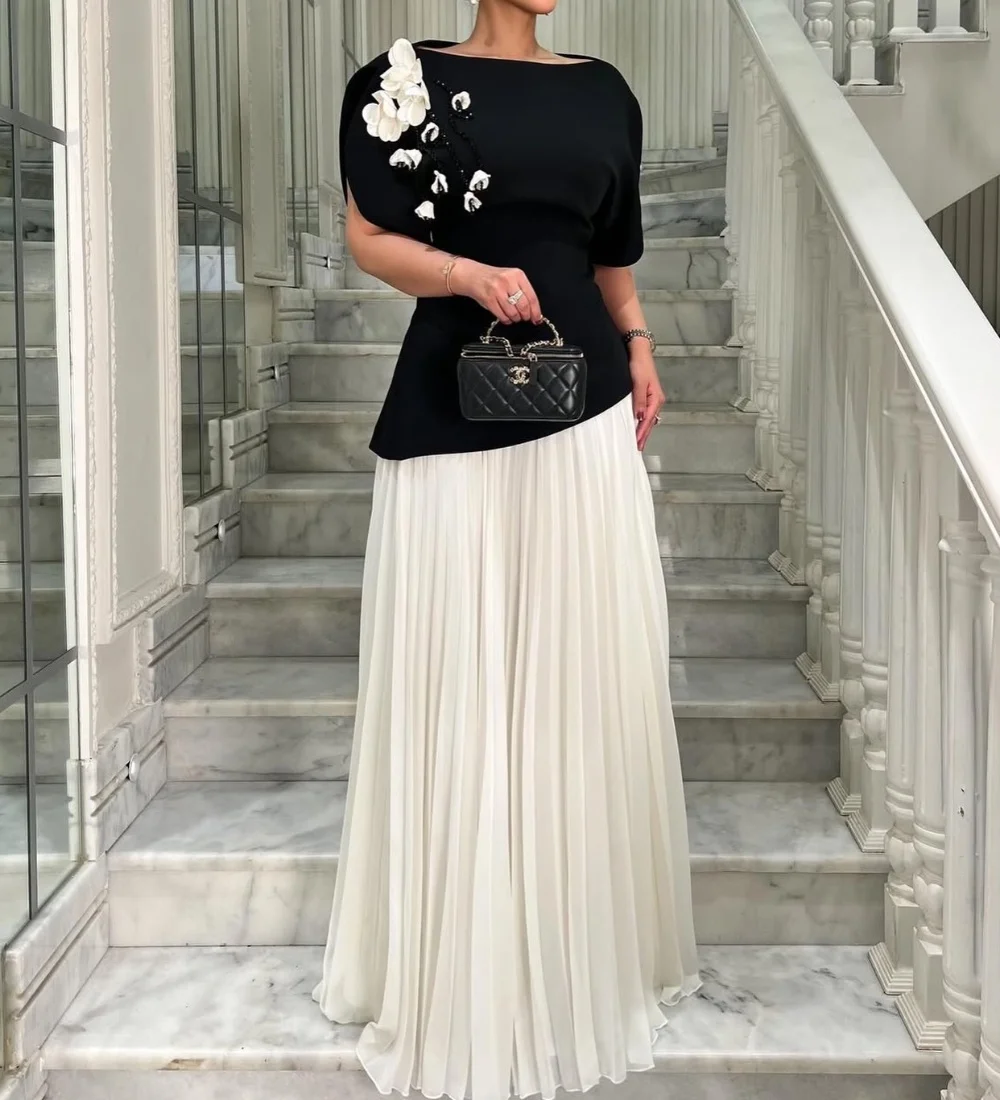 Customized Matching Fashion Jersey Beading Sequined Handmade Flower A-line High Collar Long Dresses Evening Dresses for Woman