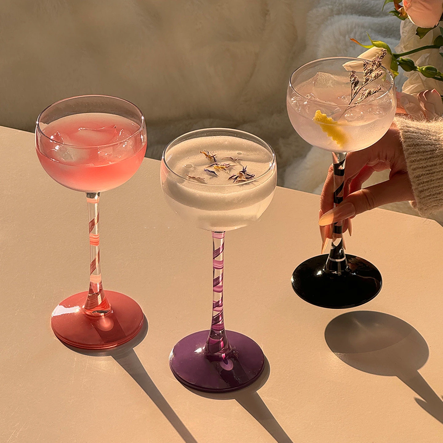 

Pink Cocktail Glass Creative Stemmed Special Mixology Cocktail Sweet Drink Beverage Cup