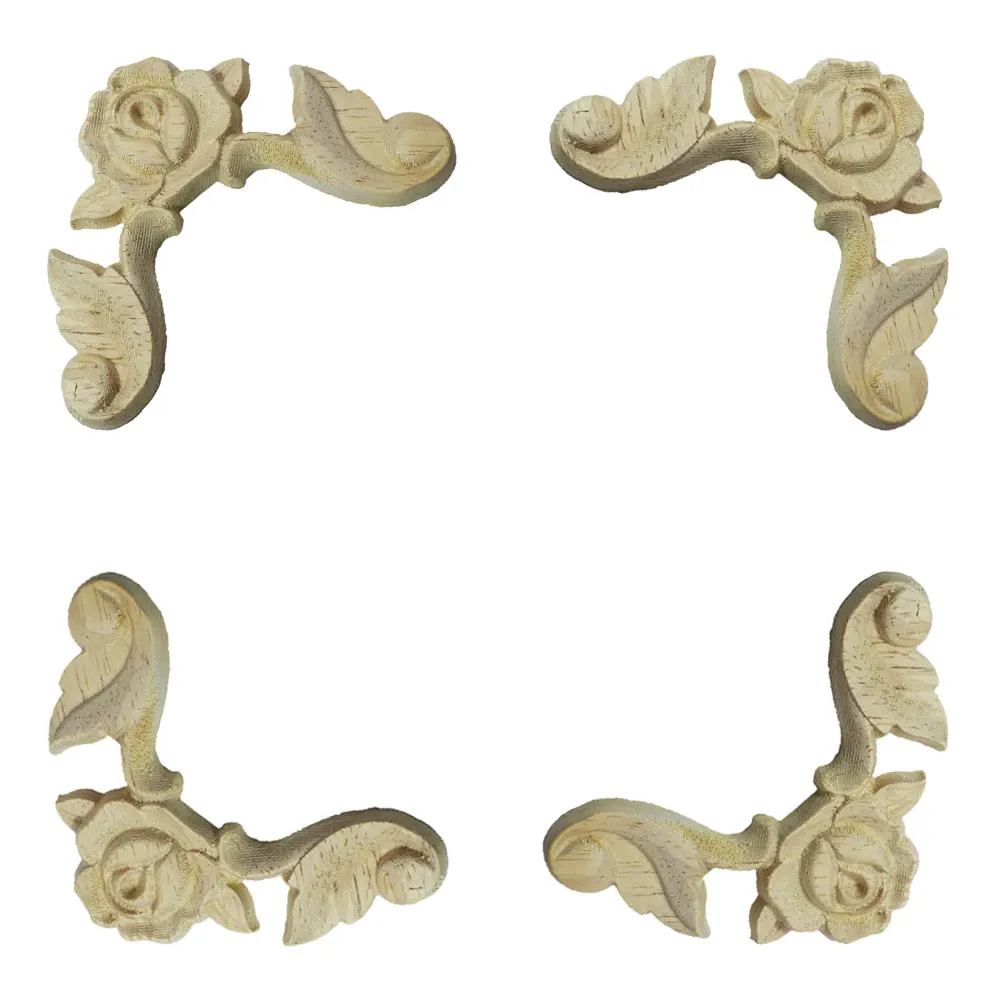 

4PCS 6/10CM Wooden Applique Rose Pattern Wood Carved Decal Door Wall Wardrobe Figurines Miniatures Home Decoration Accessories