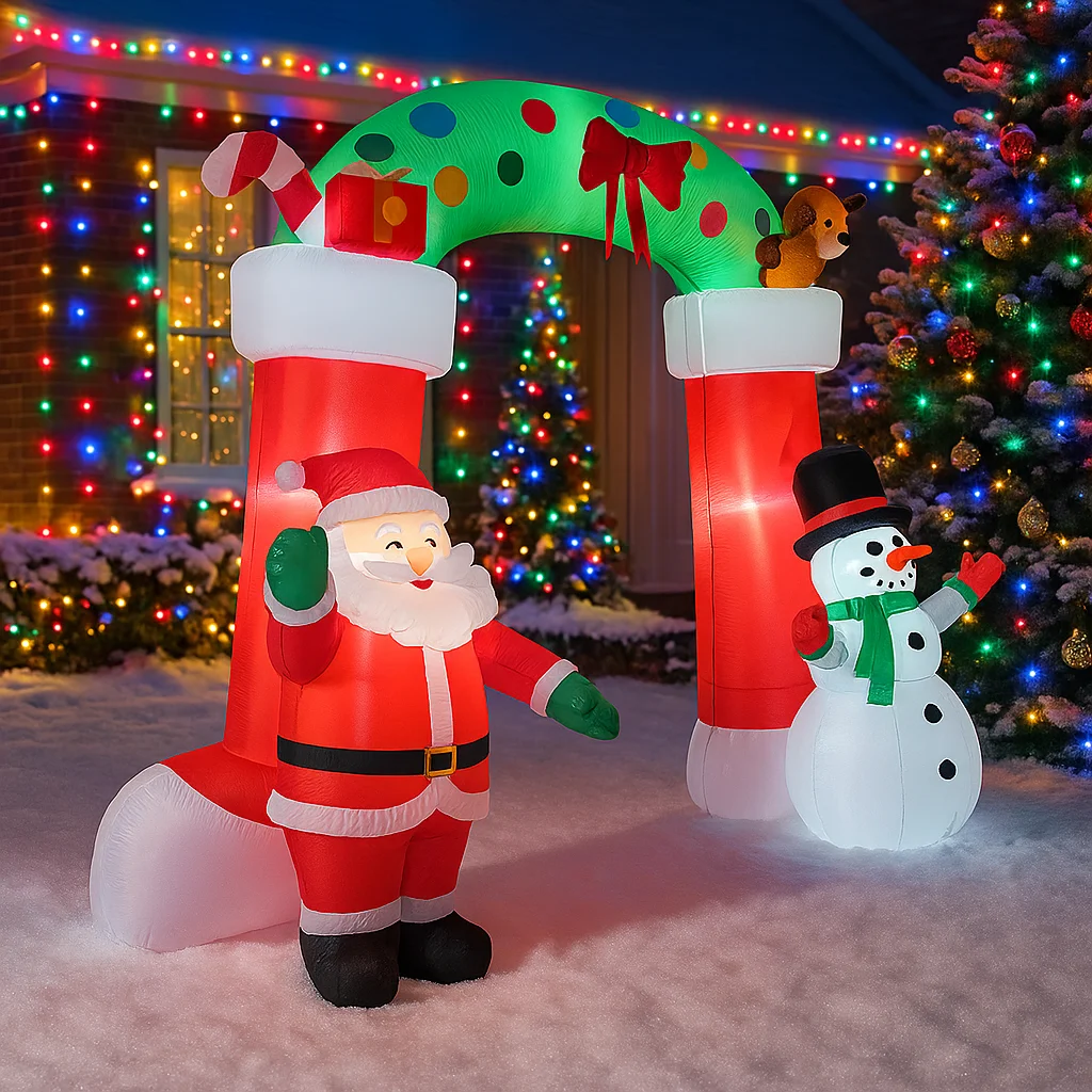 2.7M/8.8FT Opblaasbare Kerstman Sneeuwpop Boog Verlichting LED woondecoratie Speelgoed Yard Kerstbenodigdheden Outdoor Holiday Party Gazon Decor