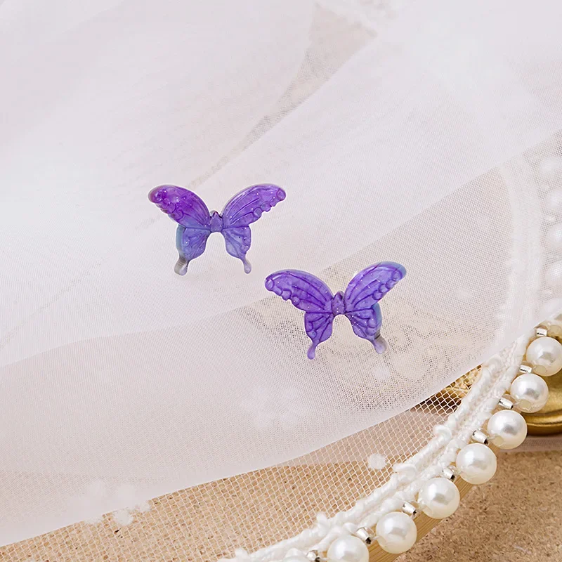 Korean Fairy Purple Gradient Butterfly Earrings for Women Female Sweet Clear Resin Statement Earrings Fashion Party Jewelry