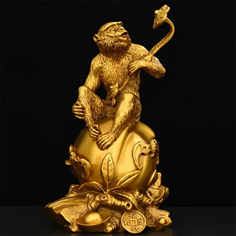 

Pure Copper Ruyi Gold Monkey Ornaments Zodiac Blessing Life Home Living Room Attract Wealth Fengshui Decoratio