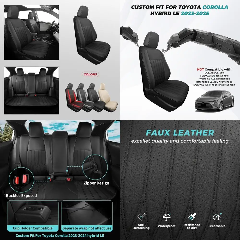 

Luxury Waterproof Faux Leather Seat Covers for 2023-2025 Toyota Corolla Hybrid LE - Custom Fit, Black