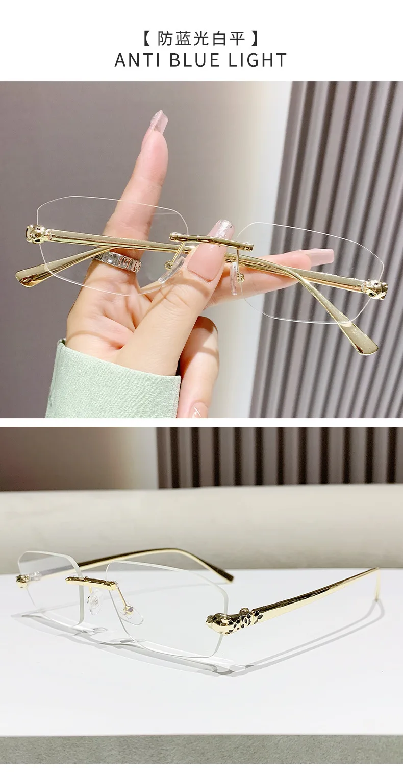 Classic Frameless Small Frame Fashion Sunglasses Metal Polygonal Cheetah Sunglasses High-End Luxury Retro Sunglasses Women UV400
