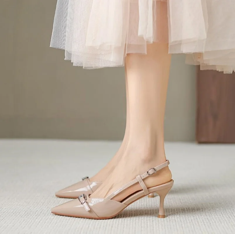 

2026 Fashion High Heels Sandals for Women Buckle Decor Pointed Toe Slippers Summer Light Slingback Sandals