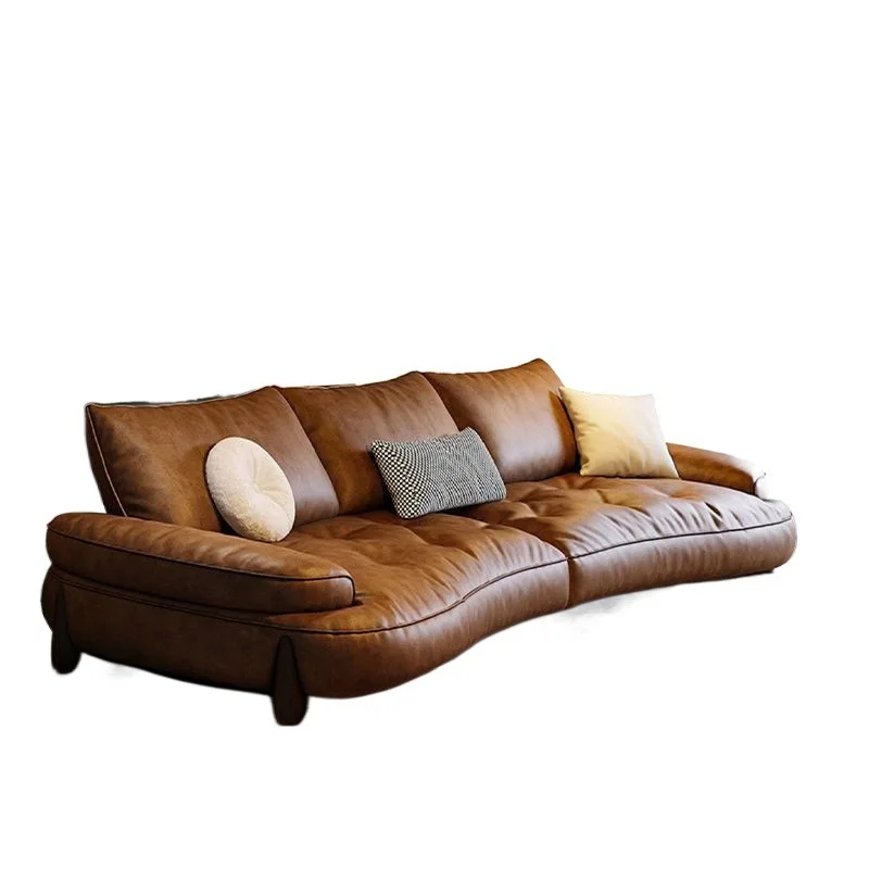

Минималистичный изогнутый кожаный диван для гостиной, современный минималистичный кожаный диван
