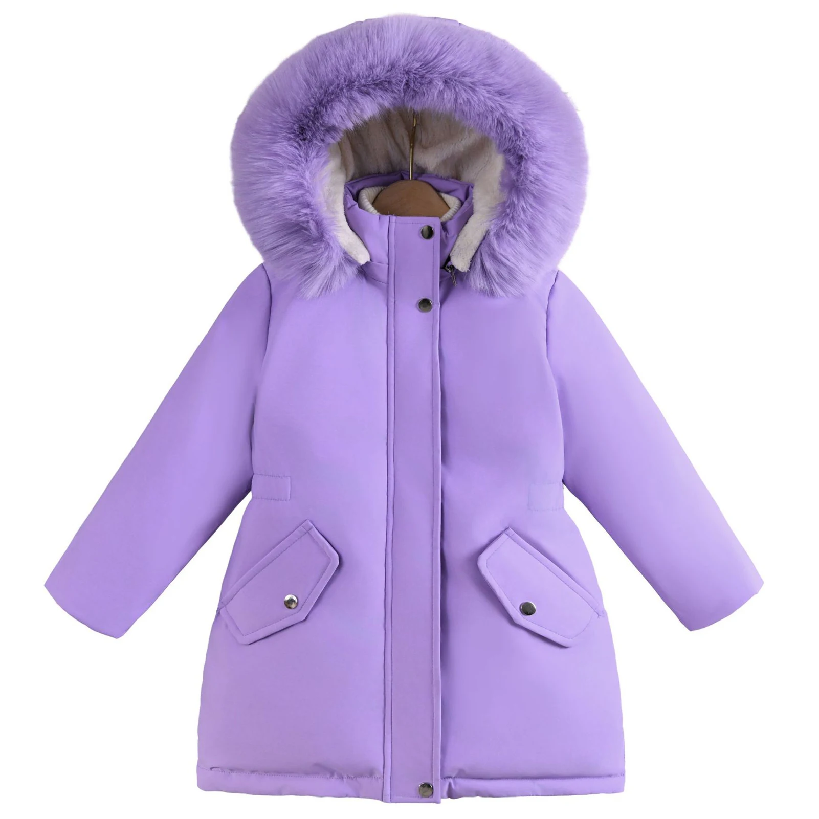 

Girls Parka,Long-Style Hood Winter Jacket,Cotton-Padded Kids Puffer Coat,Children's Warm Overcoat,Fleece Lining Thick Outerwear