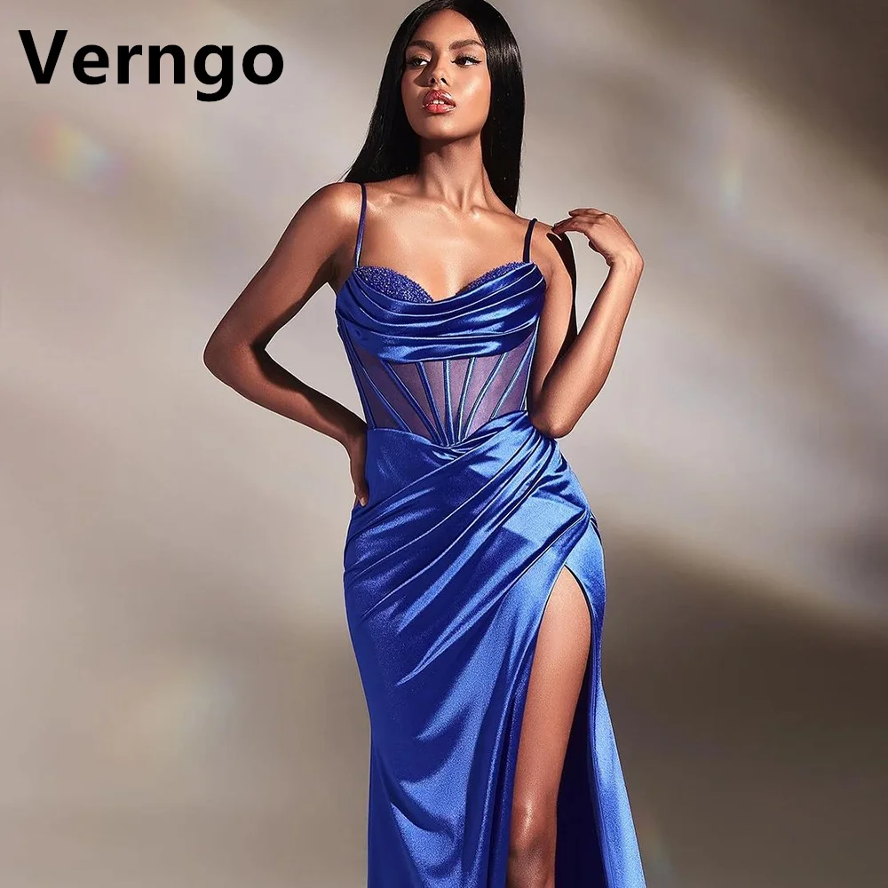 

Verngo Red/Blue/Black Spagetti Straps Sweeheart Bone Long Party Dress Sleeveless Side Slit Sexy Evening Dresses For Women 2024