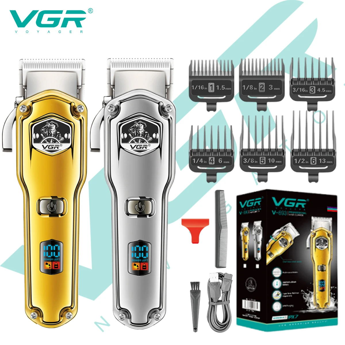 VGR V-693 Leistungsstarke Haarschneidemaschine, professioneller wiederaufladbarer Friseur-Haarschneider für Männer, kabellos
