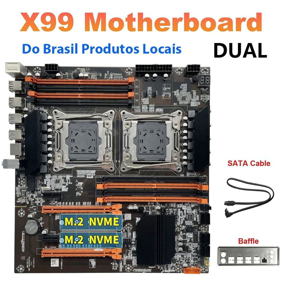 X99 Motherboard Dual CPU LGA 2011-3 Dual Socket Desktop Mainboard Support USB3.0 SATA3 8 DIMM DDR4 M.2 NVME Intel Xeon E Series