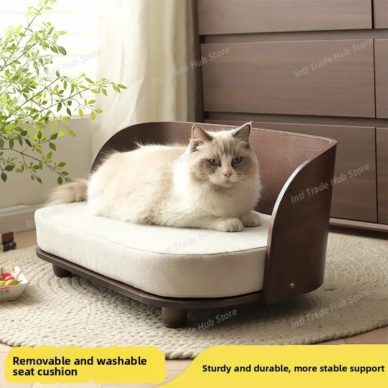 Wooden Pet House Sofa Smooth Shape All-Season Detachable Washable Bed for Cats Small Medium Dogs