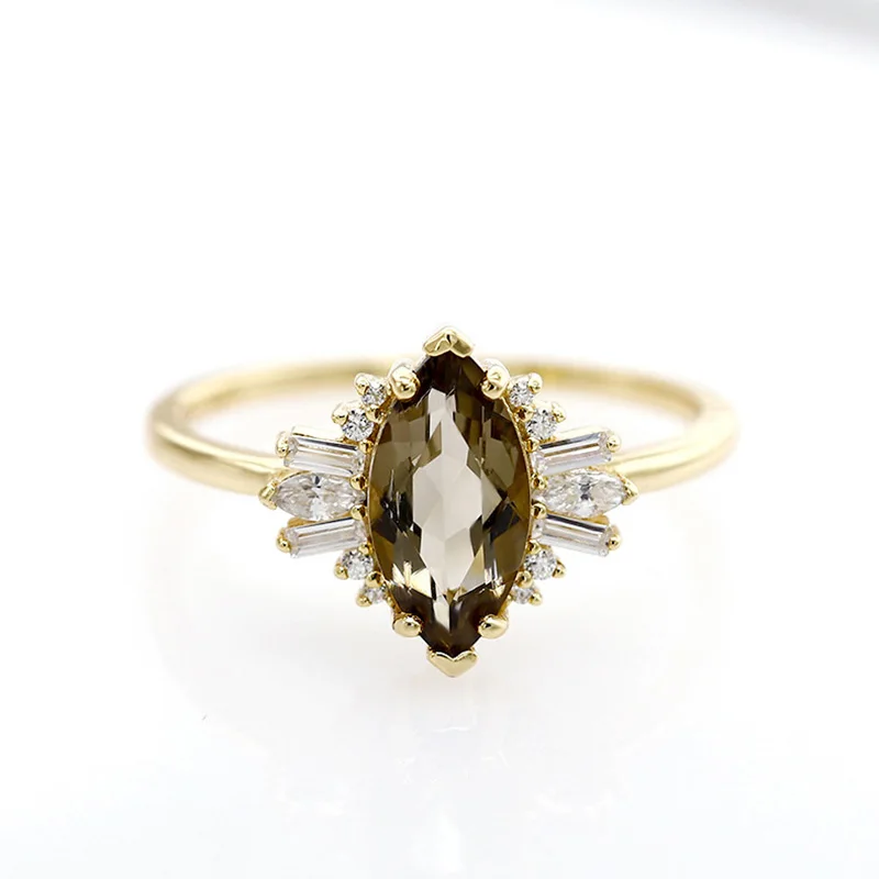 LAMOON Trendy Natural Smoky Quartz Gemstone Rings For Women 925 Sterling Silver K Gold Plated Fine Jewelry Elegant Gift RI063 image 3