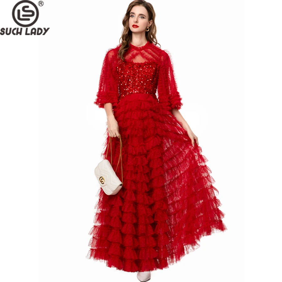 Vestidos femininos o pescoço mangas curtas em camadas babados lantejoulas designer elegante maxi festa de formatura vestido plus size S-4XL