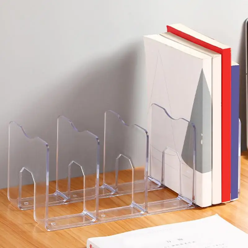 Clear 4 Grids Divider Bookends Desktop Organizer Transparent Desktop Book Sorting Rack Divided Book Stand Study Supplies