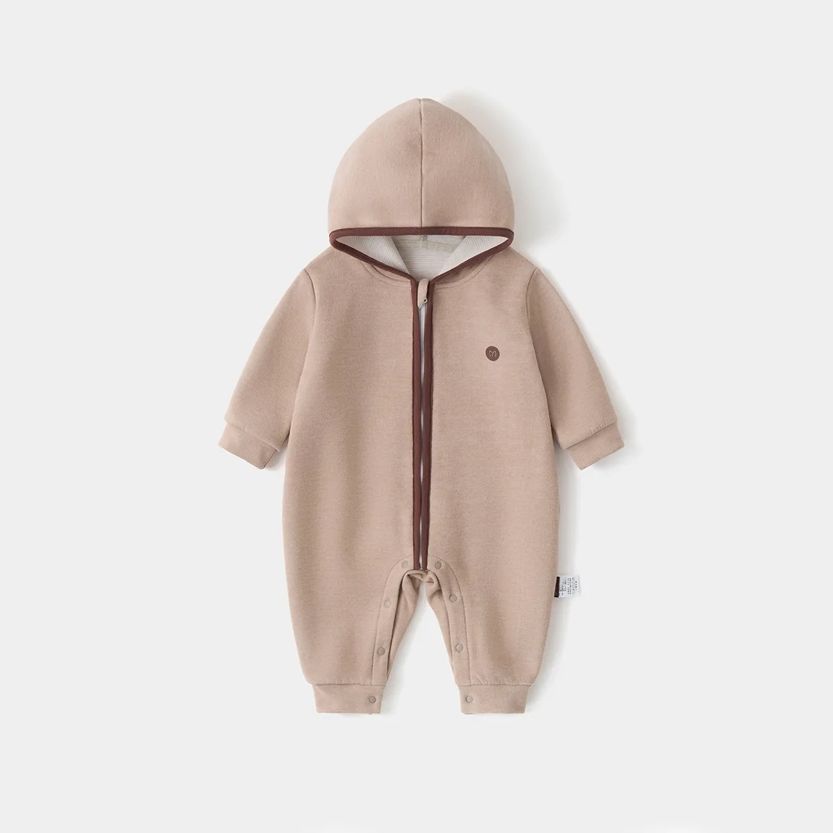 Zip-up Hooded Baby Romper Breathable Infant Jumpsuit with Zipper Guard Soft Unisex Toddler Onesie Spring Autumn for 6-18M