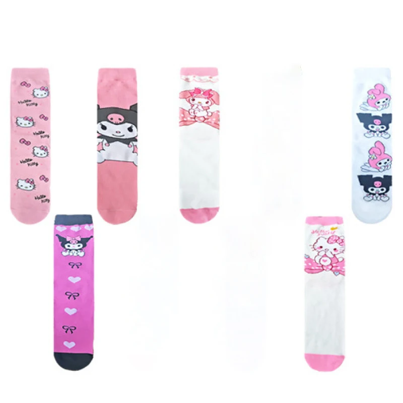 

Kawaii Sanrio Hello Kitty Socks Anime Harajuku Ship Cotton Socks Five Pairs of Cartoon Cute Female Printed