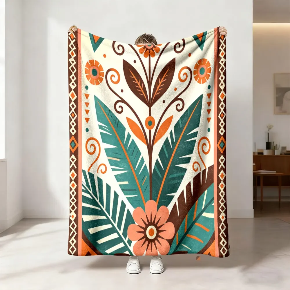 Boho Tropical Leaf Pattern Throw Blanket Cozy Living Room Decor Aesthetic Throw for Sofa Bedding 150x200cm