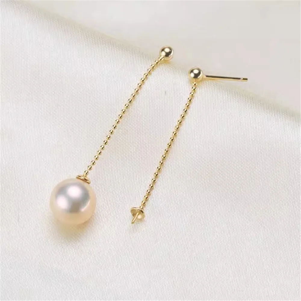 

DIY Pearl Accessories S925 Silver Ear Line Empty Holder Exquisite Long Earring Empty Holder Paired Fit 7-9mm Round Beads E095