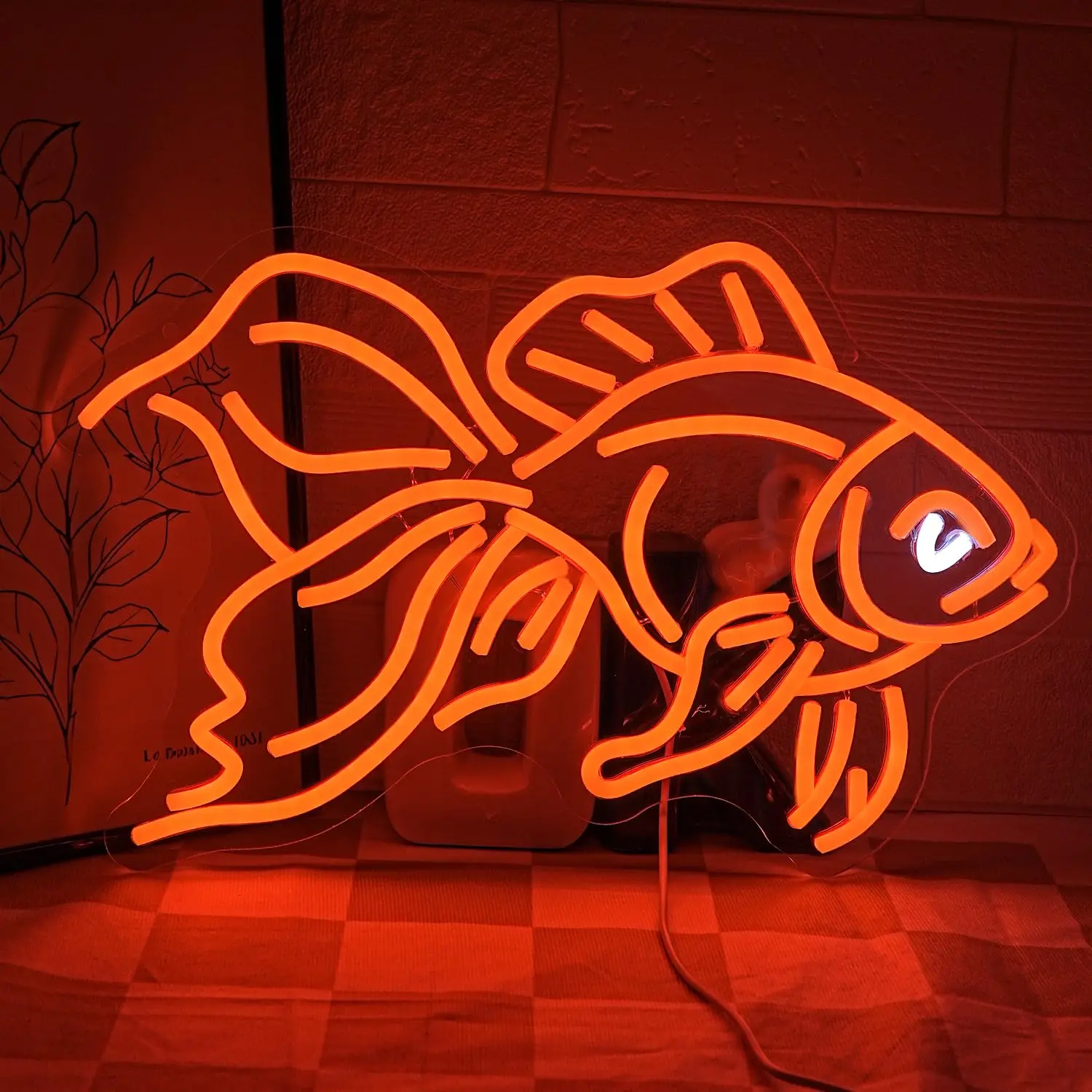 

Золотая рыбка Неоновая рыбка Неоновая световая вывеска Ocean Light USB Light Up Sign для спальни Ресторан Рыболовный магазин Магазин Клубная комната Человек Пещера