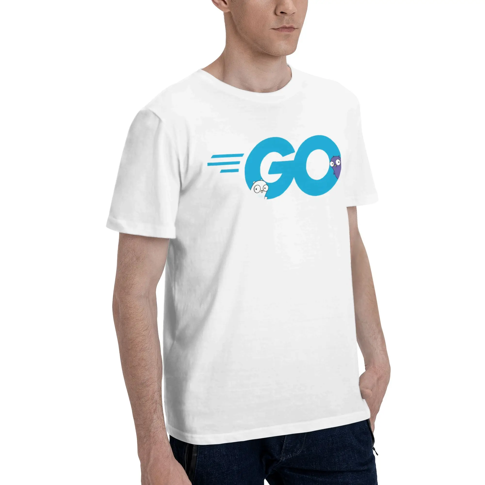 Men Women Golang Go Logo with Embedded Gopher Mascots  Shirt 100% Cotton Printed Tee Shirts  Top Clothing