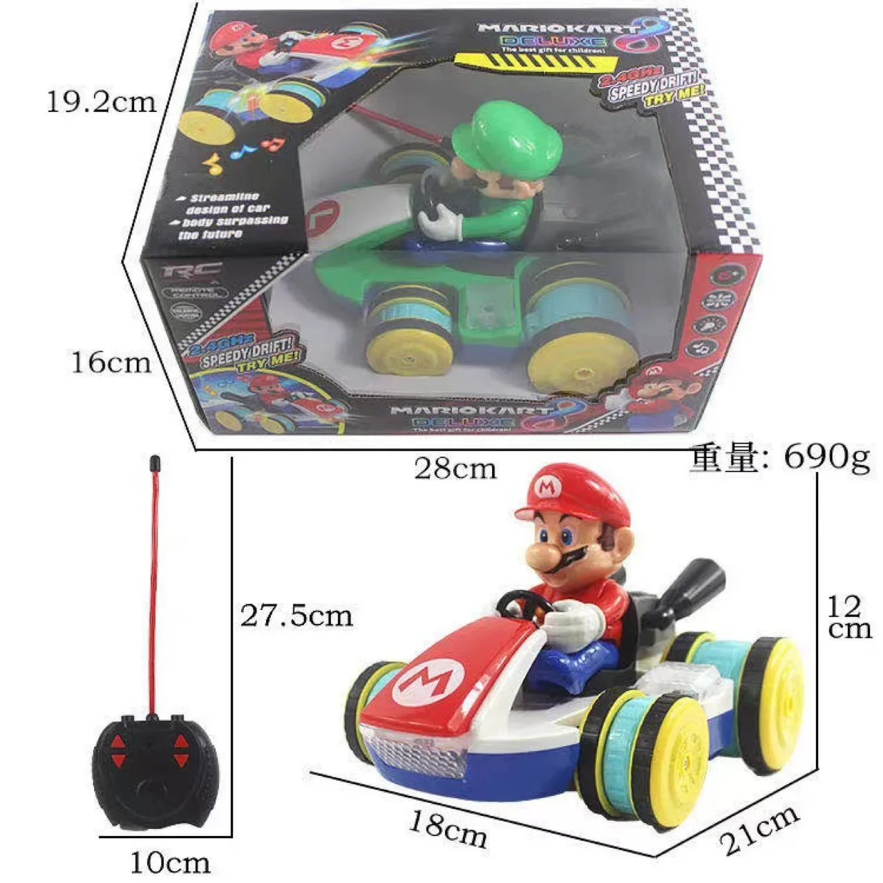 Hot Selling Super Mario Remote Control Racing Lighting Kart Racing Toys Cool Children\'s Festival Gift Manufacturer Wholesale