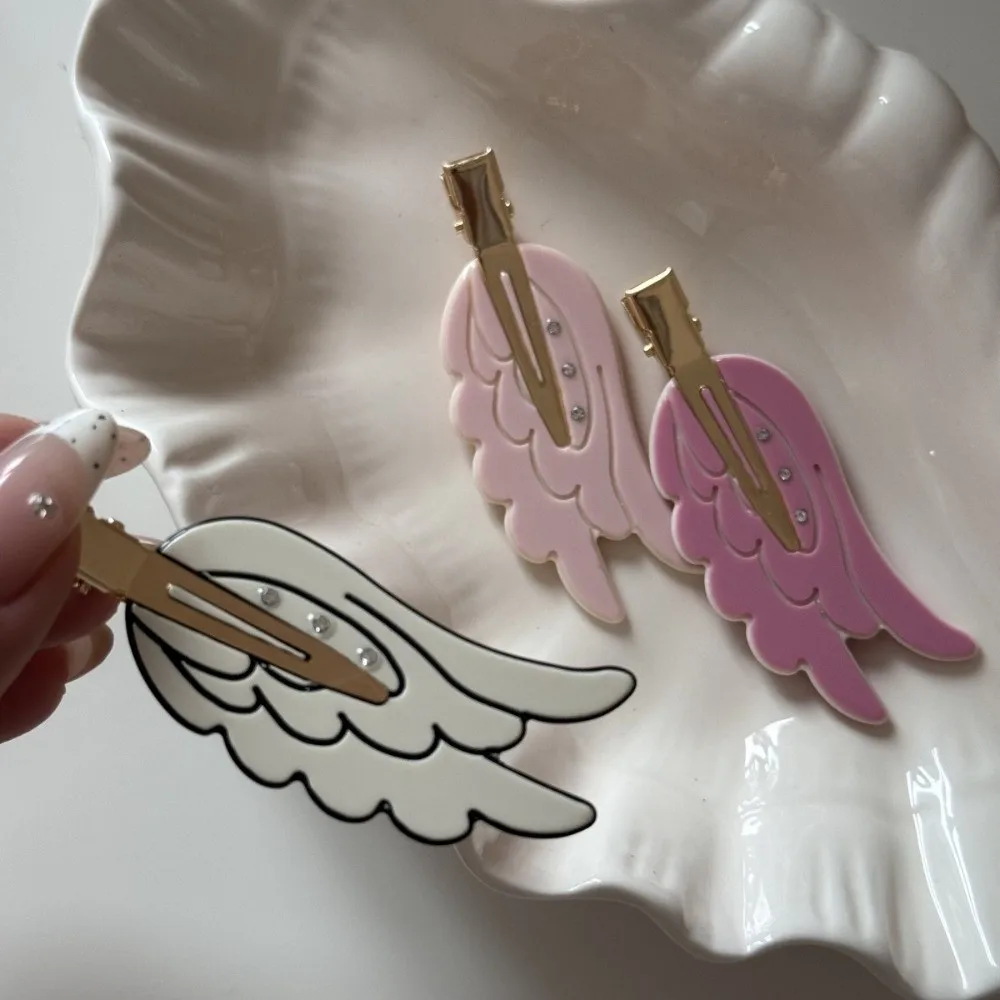 2pcs Crystal Rhinestone Traceless Hair Clip Dopamine Acetate Cosmetic Clip Hair Accessories Korean Wing Girls Hairpin Makeup