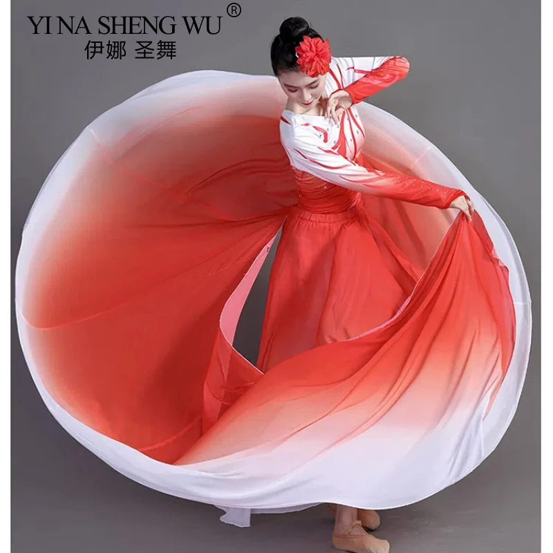 Women Flamenco Belly Dance Gypsy Dress Classical Dance Performance Elegant Long Skirt Chinese Ink Painting Gradient Costume