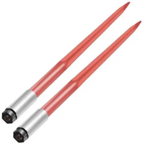 43 Bale Spear 3000 lbs Capacity - Quick Attach Bale Spike Forks for Tractors & Loaders with Hex Nut & Sleeve, Red