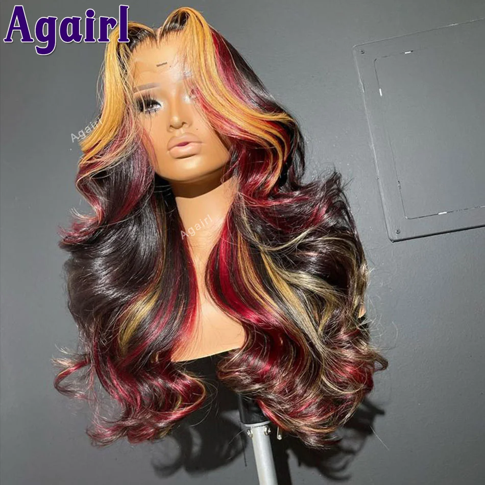 Highlight Red Blonde Colored 6X4 Lace Closure Wig Pre Plucked Ready Go Human Hair Wigs for Women 200% Body Wave Lace Frontal Wig