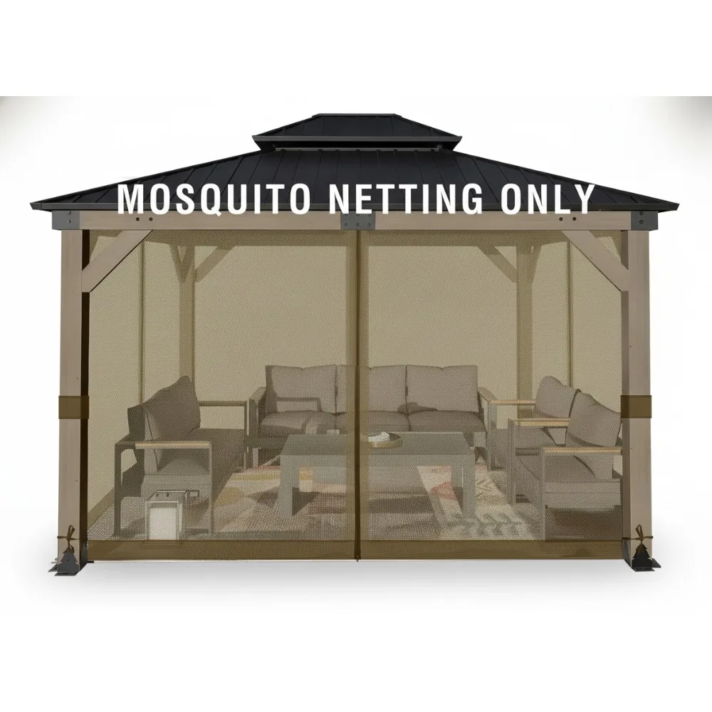 

10x12 ft Gazebo Mosquito Netting Replacement, 4-Panel Sidewalls with Double Zippers for Patio & Backyard