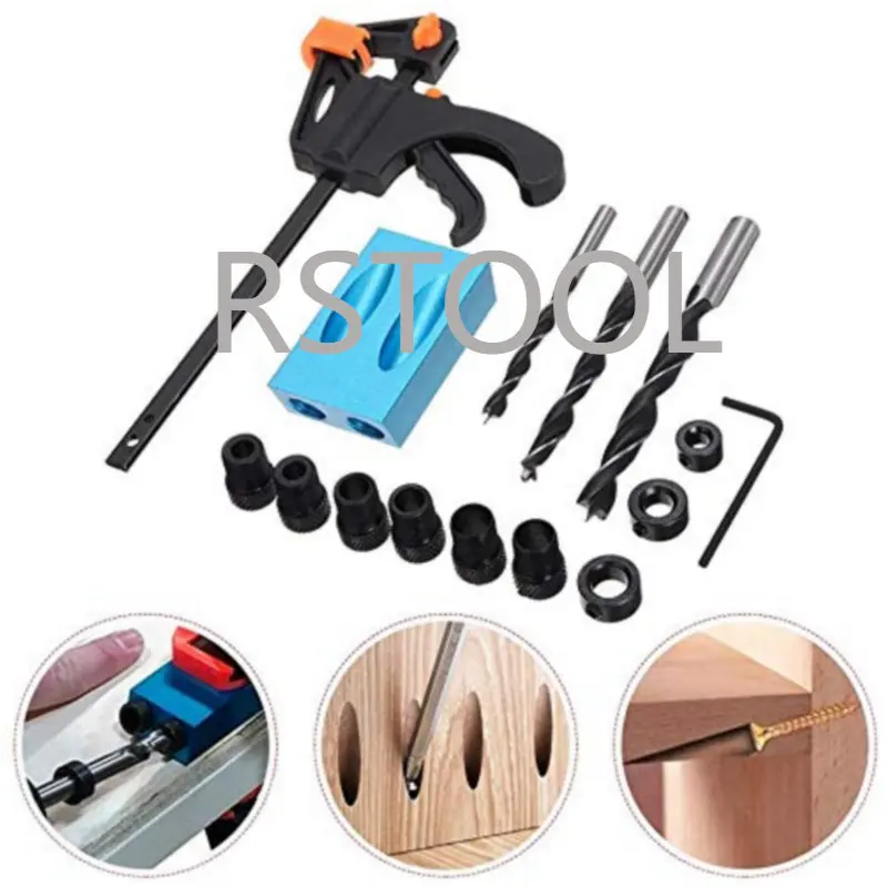 15 Cái/bộ 15 Độ Túi Khoan Lỗ Jig Bộ Góc Xiên Khoét Lỗ Hướng Dẫn Bộ 4Inch F Kẹp Định Vị thiết Bị Định Vị Công Cụ