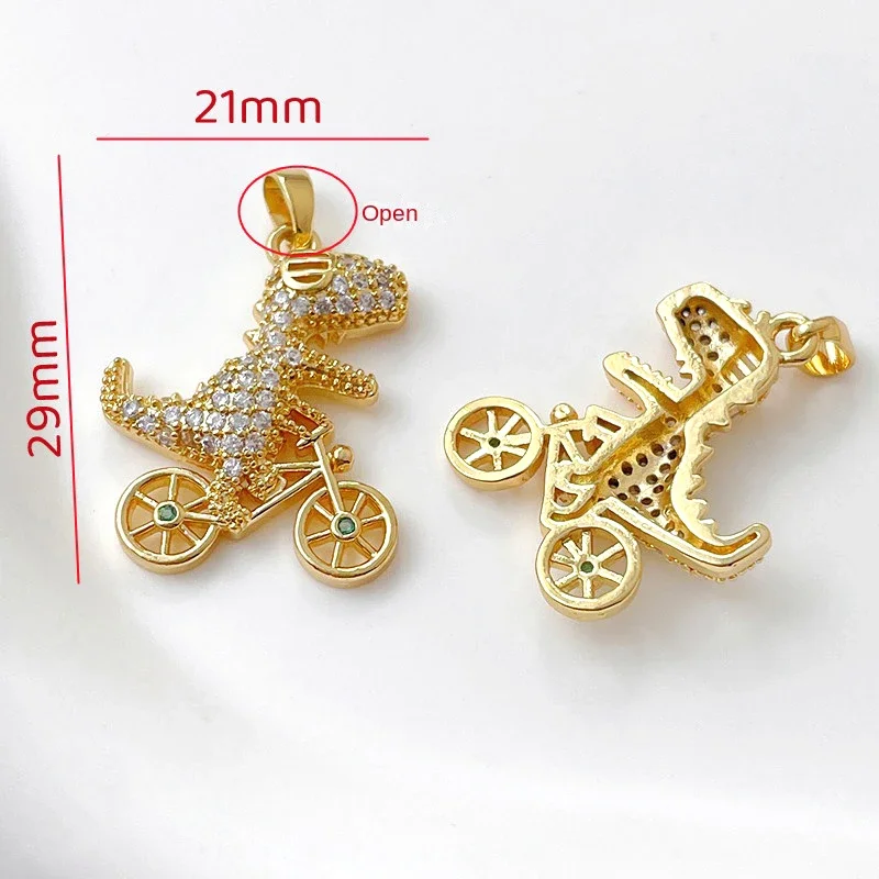 2 Pieces  Brass Plated with 18K Gold Zircon Inlay  Dinosaur Bicycle Pendant  DIY Create Fashion Jewelry Discovery Accessories