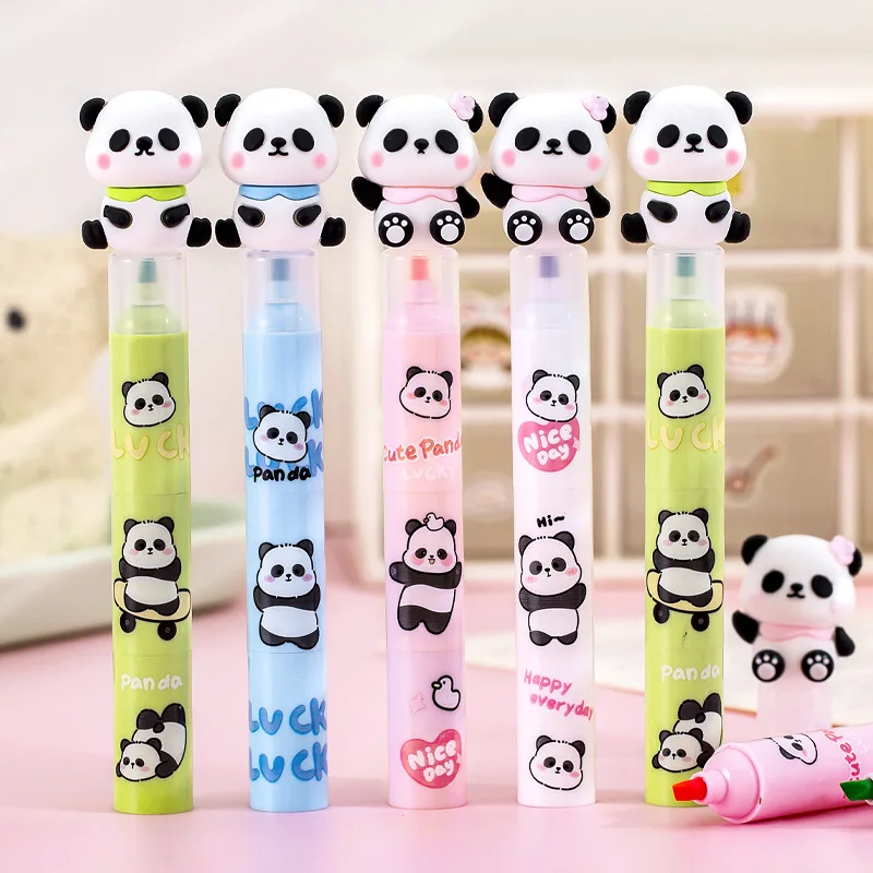 

24 pcs/lot Kawaii Panda Highlighter Pen Cute Drawing Marker Pens Fluorescent PenOffice School Supplies