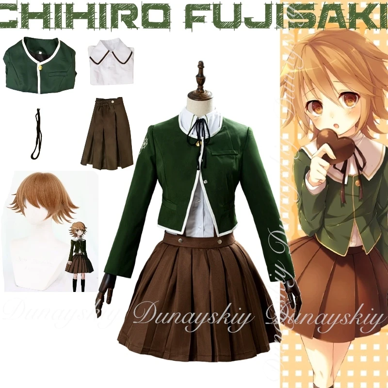 Danganronpa: Trigger Happy Havoc Anime Chihiro Fujisaki Cosplay el programador definitivo con traje diario disfraz Cosplay conjunto completo
