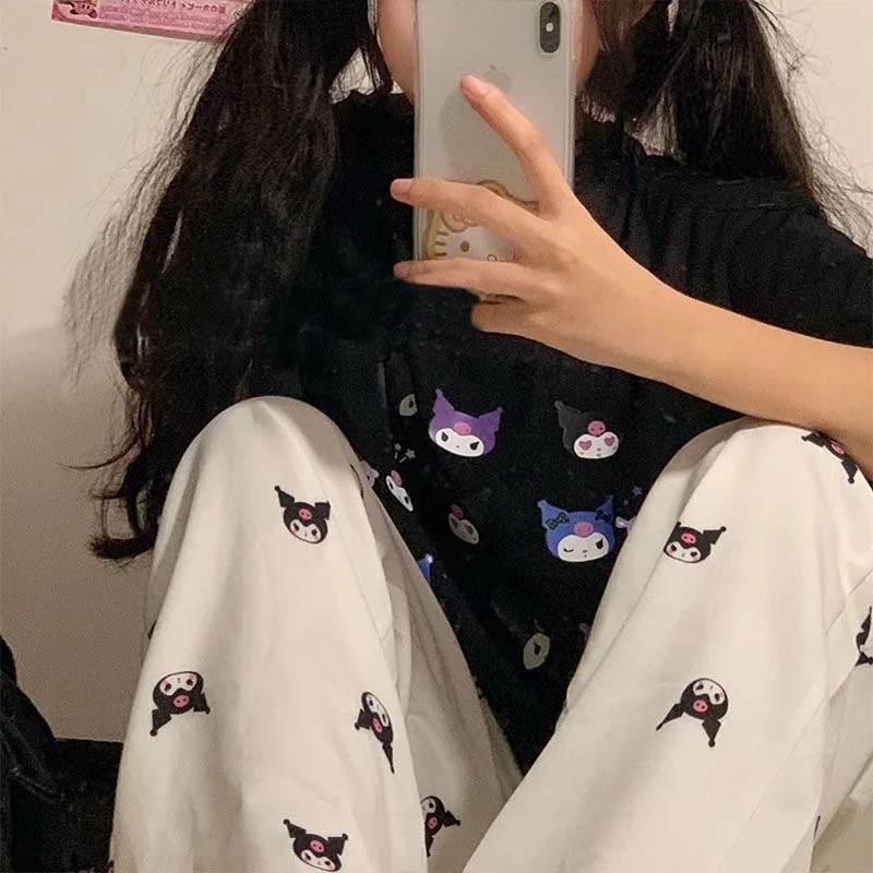 Kawaii Hello Kitty Cinnamoroll Pajama Pants Long Girls Female Kuromi Melody Pajama Pants Hello Kitty Item Y2K Things Women Pant