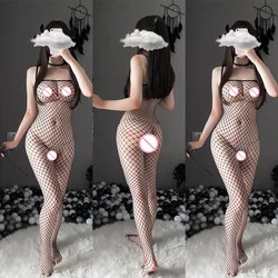 Sexy Grid Body Stockings Open Crotch Bodysuit Women's Sexy Tube Top Jumpsuit Fishnet Pajama Hot Ms Night Sleepwear Sexy Lingerie